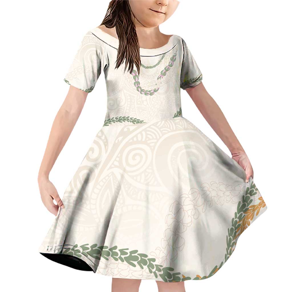 Aloha Lei Mikioi Family Matching Off Shoulder Short Dress and Hawaiian Shirt Beige Polynesian Tribal Tatau Pattern