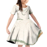 Aloha Lei Mikioi Family Matching Off Shoulder Short Dress and Hawaiian Shirt Beige Polynesian Tribal Tatau Pattern