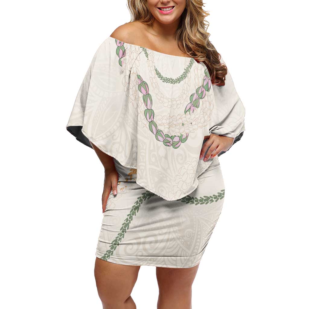 Aloha Lei Mikioi Family Matching Off Shoulder Short Dress and Hawaiian Shirt Beige Polynesian Tribal Tatau Pattern