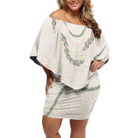 Aloha Lei Mikioi Family Matching Off Shoulder Short Dress and Hawaiian Shirt Beige Polynesian Tribal Tatau Pattern