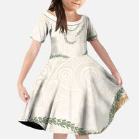 Aloha Lei Mikioi Family Matching Puletasi and Hawaiian Shirt Beige Polynesian Tribal Tatau Pattern LT9 Daughter's Dress Beige - Polynesian Pride