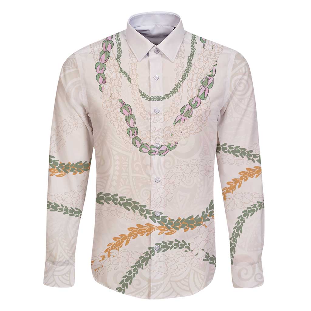 Aloha Lei Mikioi Family Matching Puletasi and Hawaiian Shirt Beige Polynesian Tribal Tatau Pattern LT9 Dad's Shirt - Long Sleeve Beige - Polynesian Pride