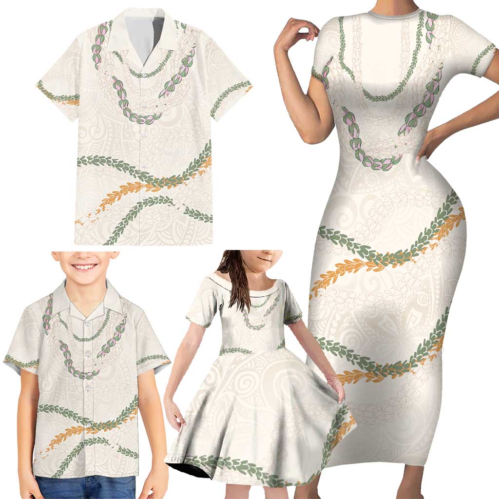 Aloha Lei Mikioi Family Matching Short Sleeve Bodycon Dress and Hawaiian Shirt Beige Polynesian Tribal Tatau Pattern LT9 - Polynesian Pride