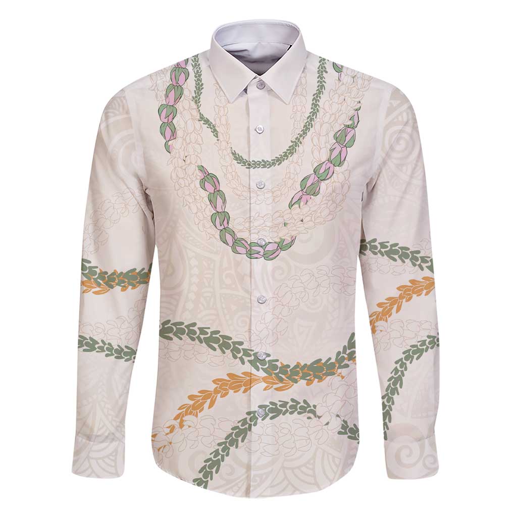 Aloha Lei Mikioi Family Matching Short Sleeve Bodycon Dress and Hawaiian Shirt Beige Polynesian Tribal Tatau Pattern LT9 Dad's Shirt - Long Sleeve Beige - Polynesian Pride
