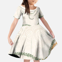 Aloha Lei Mikioi Family Matching Summer Maxi Dress and Hawaiian Shirt Beige Polynesian Tribal Tatau Pattern