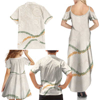 Aloha Lei Mikioi Family Matching Summer Maxi Dress and Hawaiian Shirt Beige Polynesian Tribal Tatau Pattern