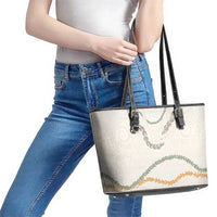 Aloha Lei Mikioi Leather Tote Bag Beige Polynesian Tribal Tatau Pattern LT9 - Polynesian Pride