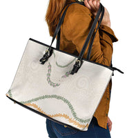 Aloha Lei Mikioi Leather Tote Bag Beige Polynesian Tribal Tatau Pattern LT9 - Polynesian Pride