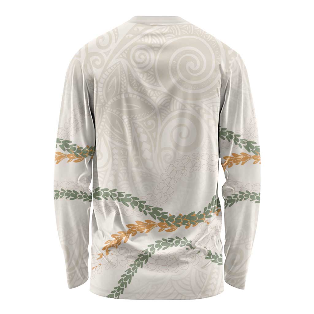 Aloha Lei Mikioi Long Sleeve Shirt Beige Polynesian Tribal Tatau Pattern