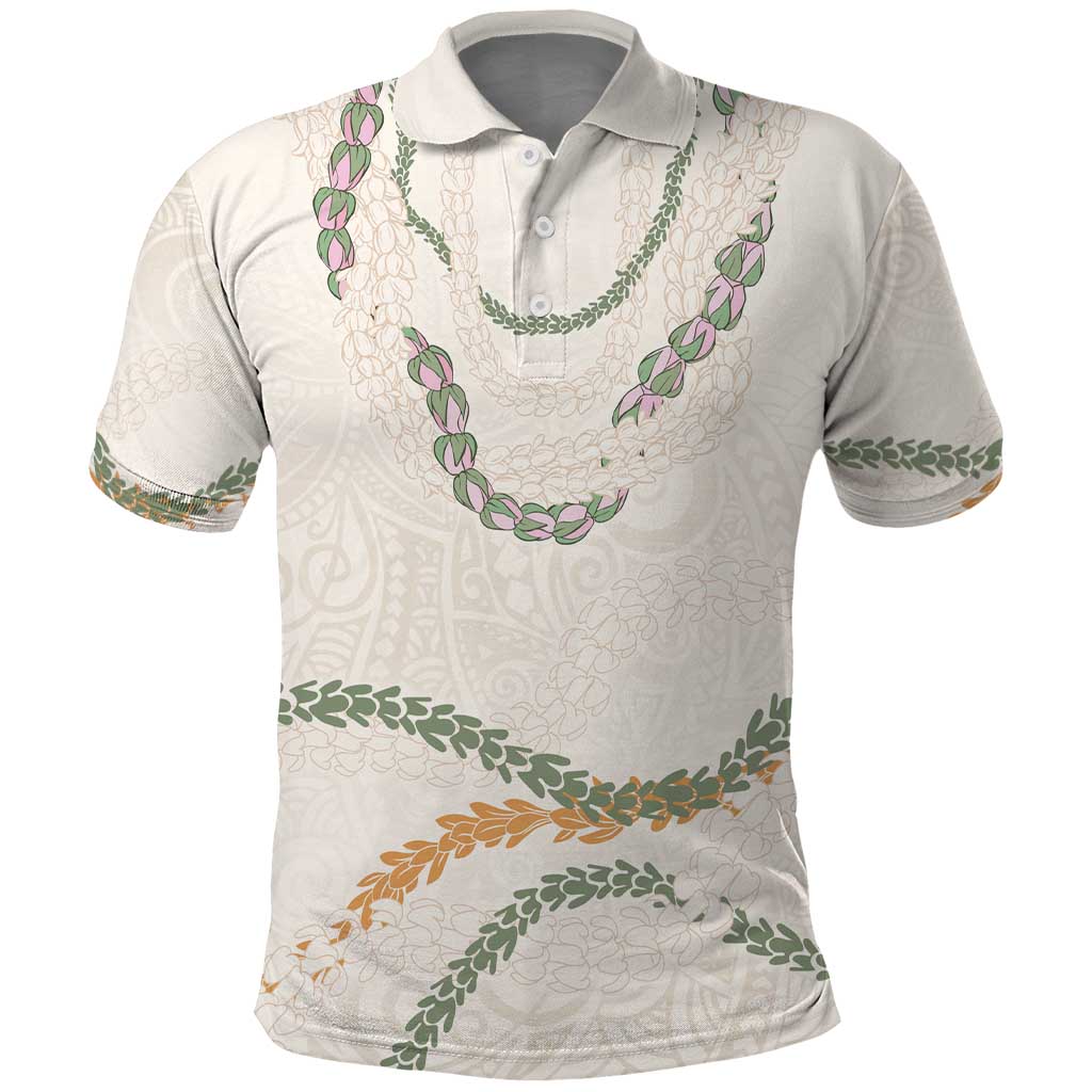 Aloha Lei Mikioi Polo Shirt Beige Polynesian Tribal Tatau Pattern