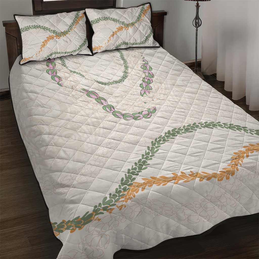 Aloha Lei Mikioi Quilt Bed Set Beige Polynesian Tribal Tatau Pattern