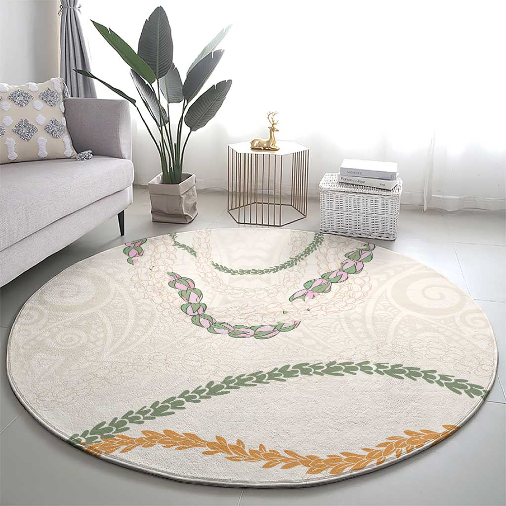 Aloha Lei Mikioi Round Carpet Beige Polynesian Tribal Tatau Pattern