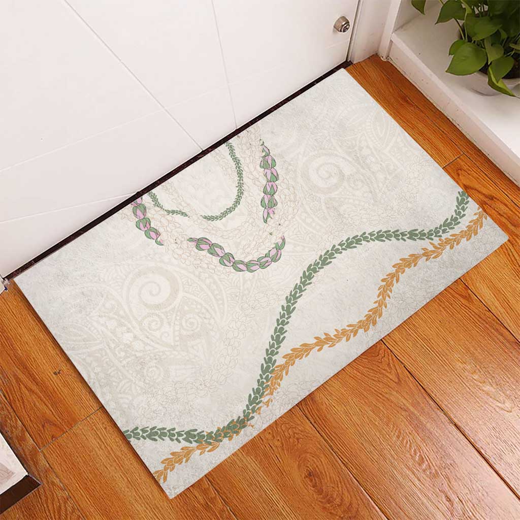Aloha Lei Mikioi Rubber Doormat Beige Polynesian Tribal Tatau Pattern