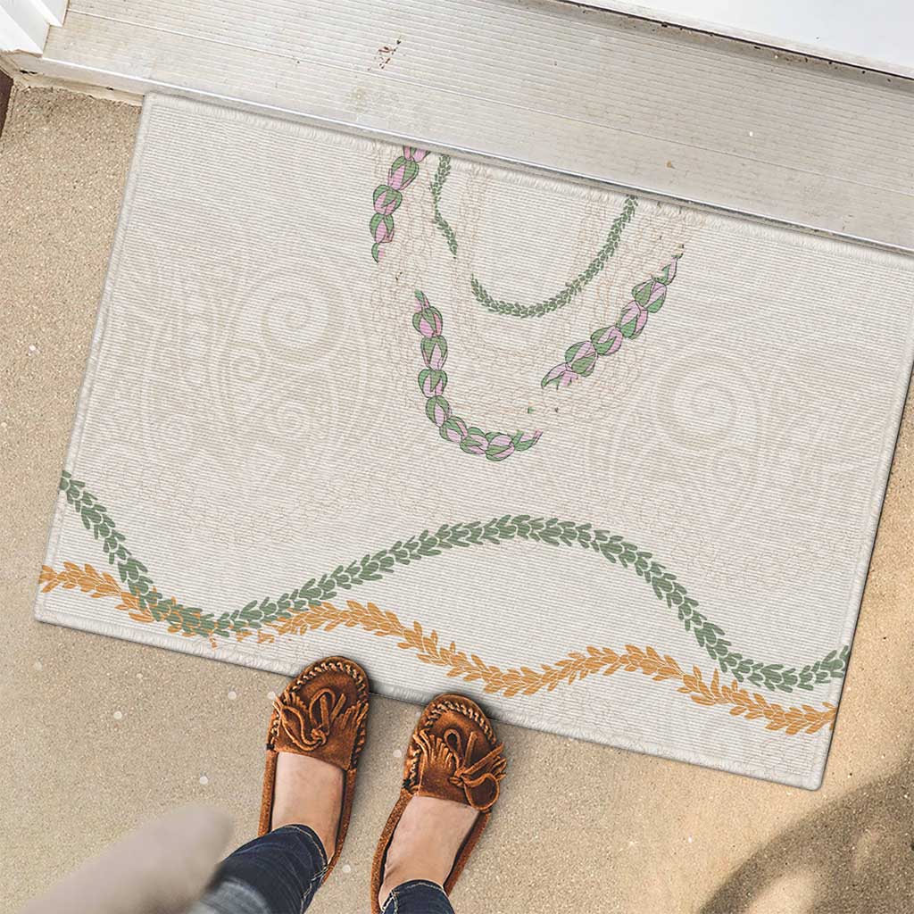 Aloha Lei Mikioi Rubber Doormat Beige Polynesian Tribal Tatau Pattern