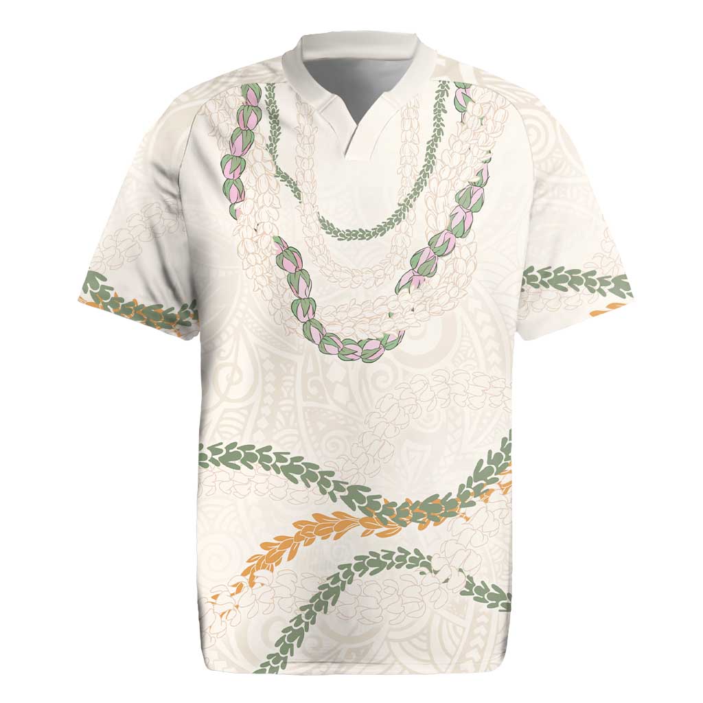 Aloha Lei Mikioi Rugby Jersey Beige Polynesian Tribal Tatau Pattern LT9 Beige - Polynesian Pride