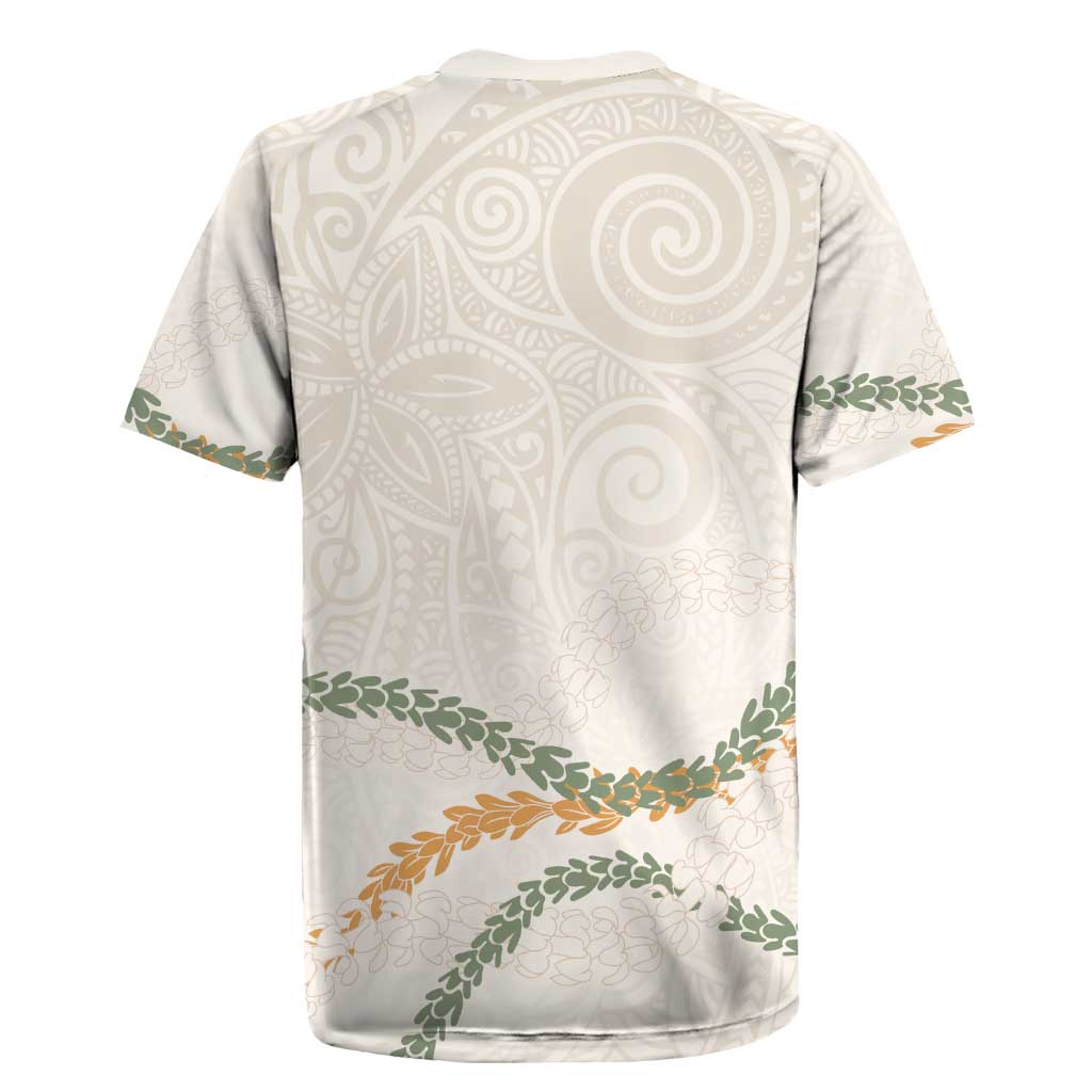 Aloha Lei Mikioi Rugby Jersey Beige Polynesian Tribal Tatau Pattern LT9 - Polynesian Pride