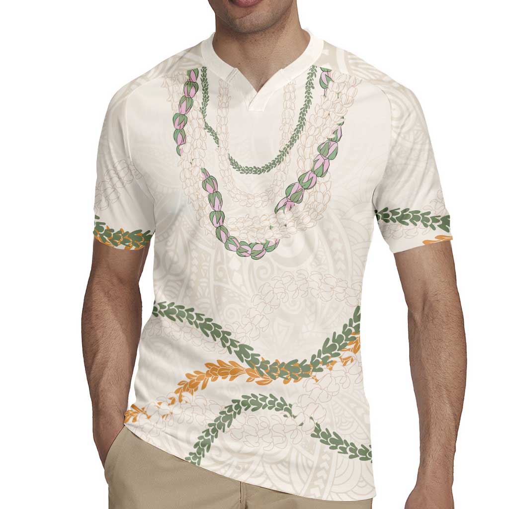 Aloha Lei Mikioi Rugby Jersey Beige Polynesian Tribal Tatau Pattern LT9 - Polynesian Pride