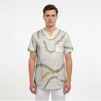 Aloha Lei Mikioi Scrub Top Beige Polynesian Tribal Tatau Pattern - Polynesian Pride