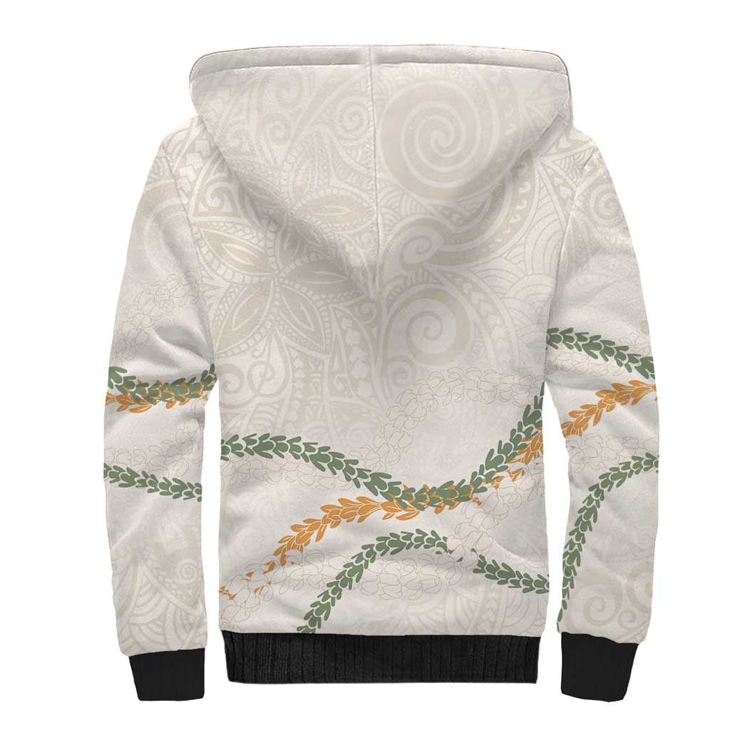 Aloha Lei Mikioi Sherpa Hoodie Beige Polynesian Tribal Tatau Pattern