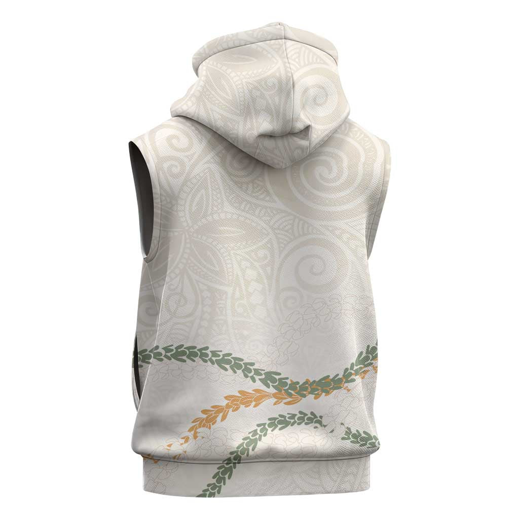 Aloha Lei Mikioi Sleeveless Zip Hoodie Beige Polynesian Tribal Tatau Pattern - Polynesian Pride