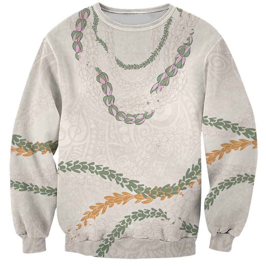 Aloha Lei Mikioi Sweatshirt Beige Polynesian Tribal Tatau Pattern LT9 Unisex Beige - Polynesian Pride