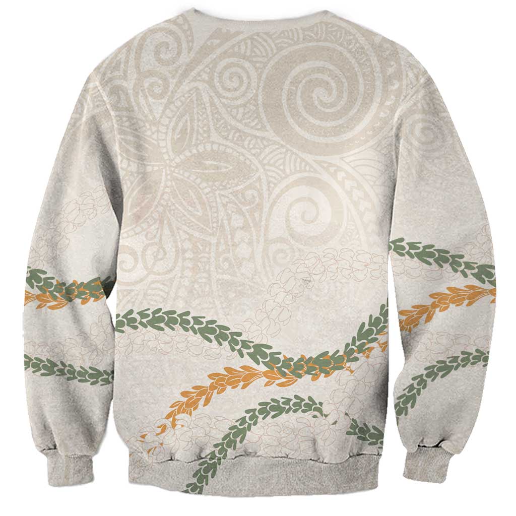 Aloha Lei Mikioi Sweatshirt Beige Polynesian Tribal Tatau Pattern