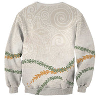 Aloha Lei Mikioi Sweatshirt Beige Polynesian Tribal Tatau Pattern