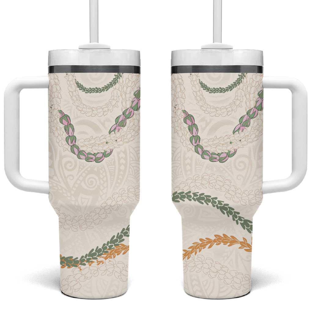 Aloha Lei Mikioi Tumbler With Handle Beige Polynesian Tribal Tatau Pattern LT9 One Size: 40 oz Beige - Polynesian Pride