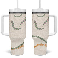 Aloha Lei Mikioi Tumbler With Handle Beige Polynesian Tribal Tatau Pattern LT9 One Size: 40 oz Beige - Polynesian Pride