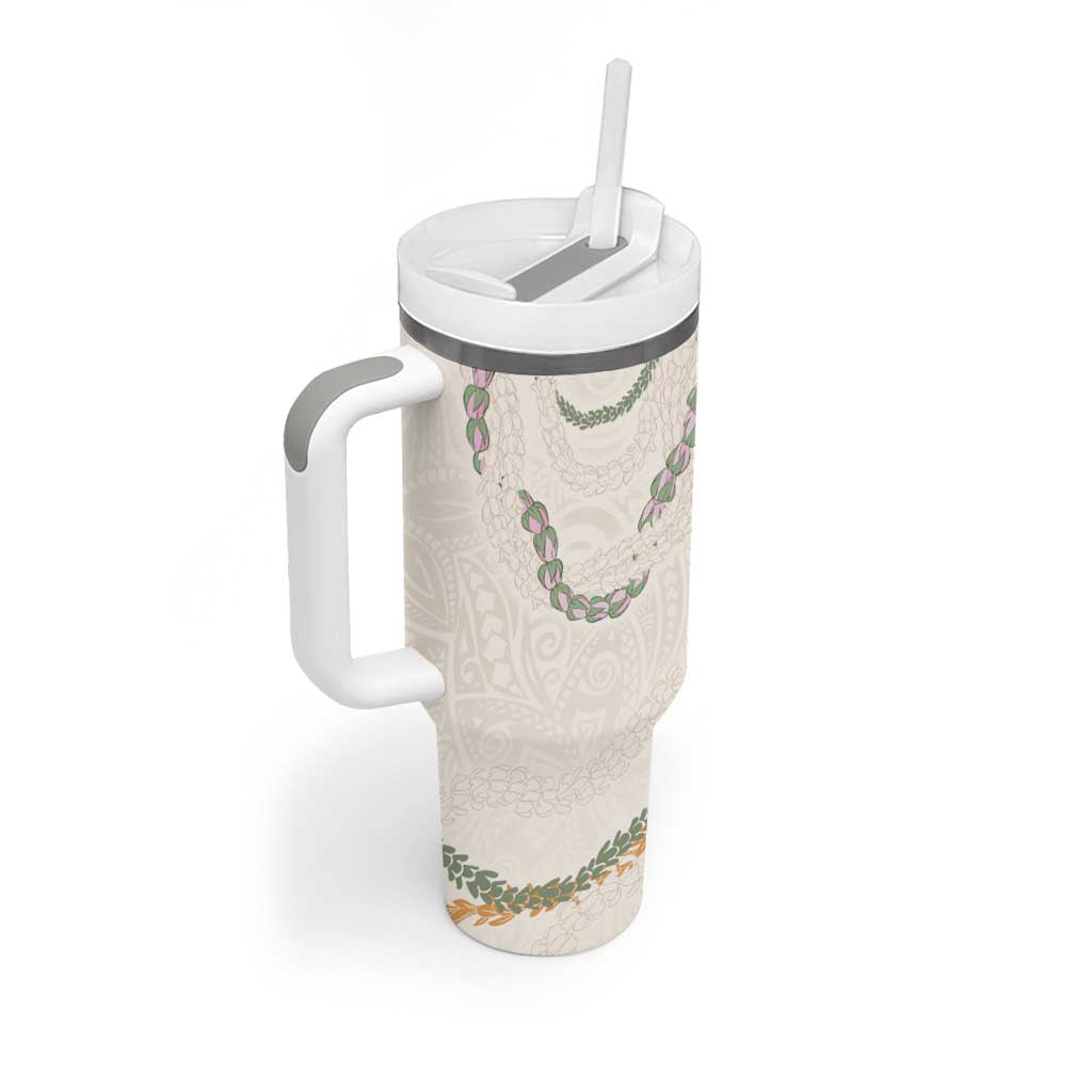 Aloha Lei Mikioi Tumbler With Handle Beige Polynesian Tribal Tatau Pattern LT9 - Polynesian Pride