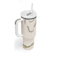 Aloha Lei Mikioi Tumbler With Handle Beige Polynesian Tribal Tatau Pattern LT9 - Polynesian Pride