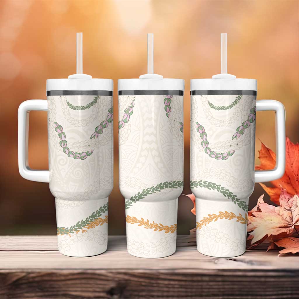 Aloha Lei Mikioi Tumbler With Handle Beige Polynesian Tribal Tatau Pattern LT9 - Polynesian Pride