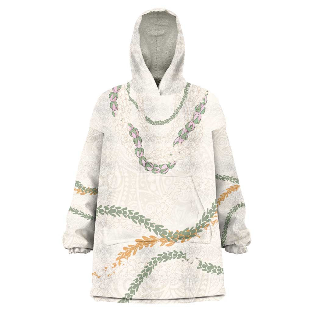 Aloha Lei Mikioi Wearable Blanket Hoodie Beige Polynesian Tribal Tatau Pattern