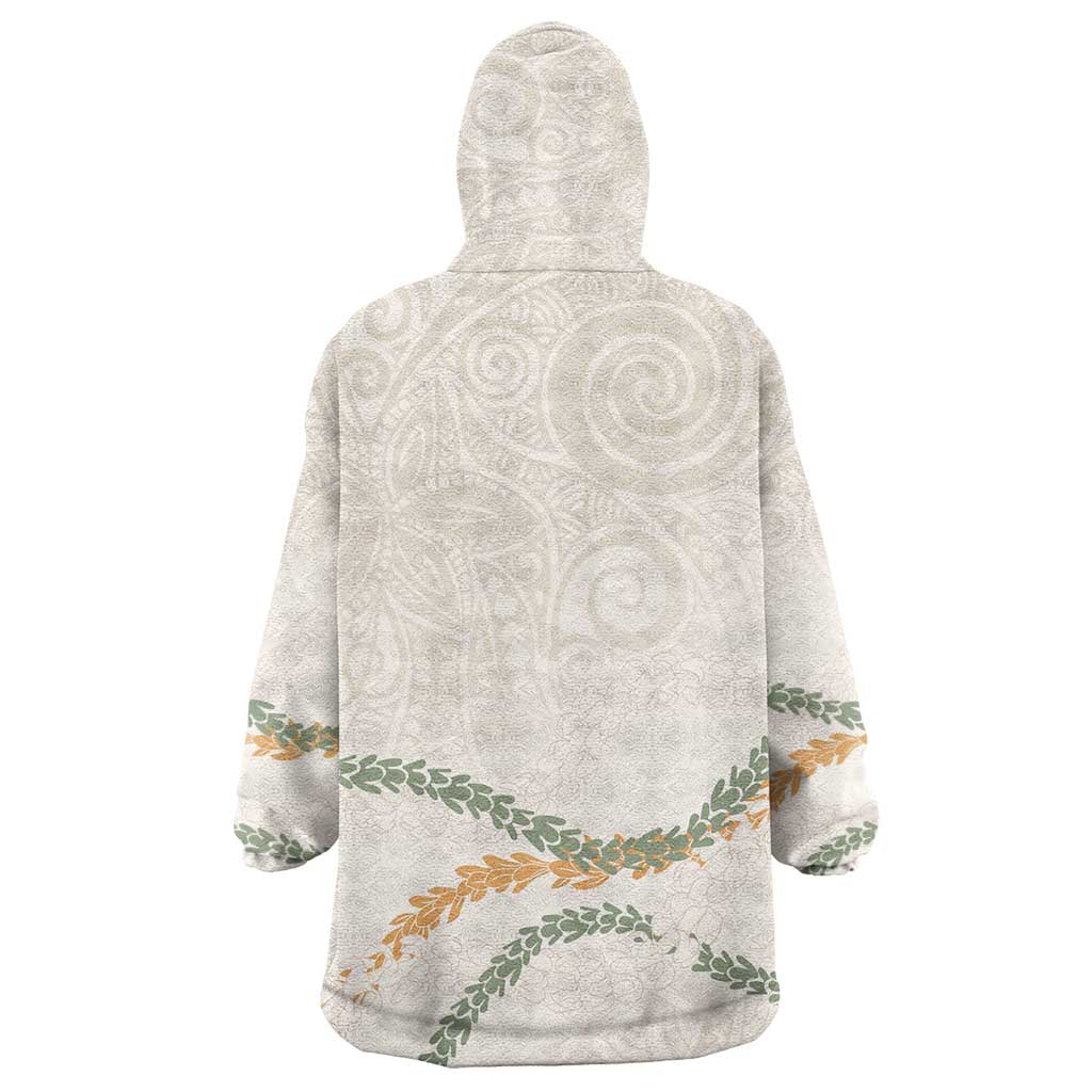 Aloha Lei Mikioi Wearable Blanket Hoodie Beige Polynesian Tribal Tatau Pattern