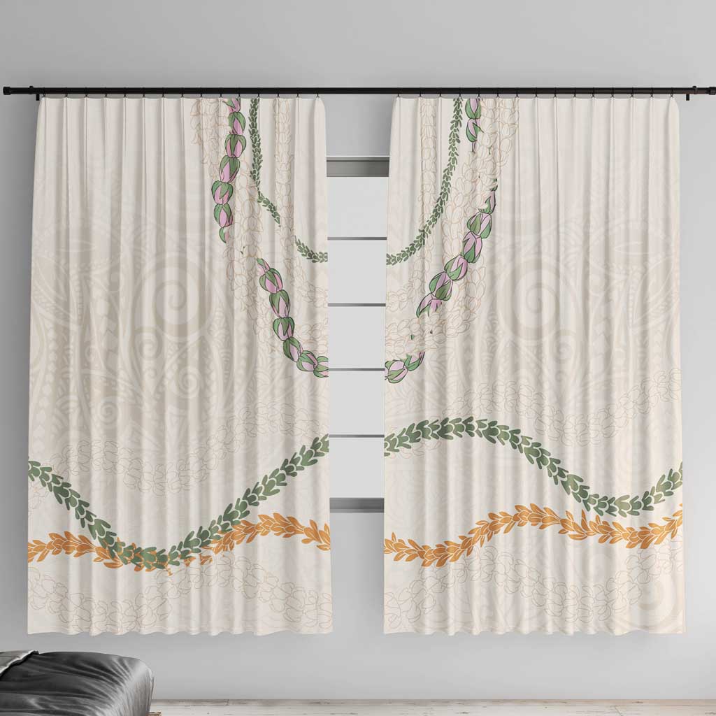 Aloha Lei Mikioi Window Curtain Beige Polynesian Tribal Tatau Pattern