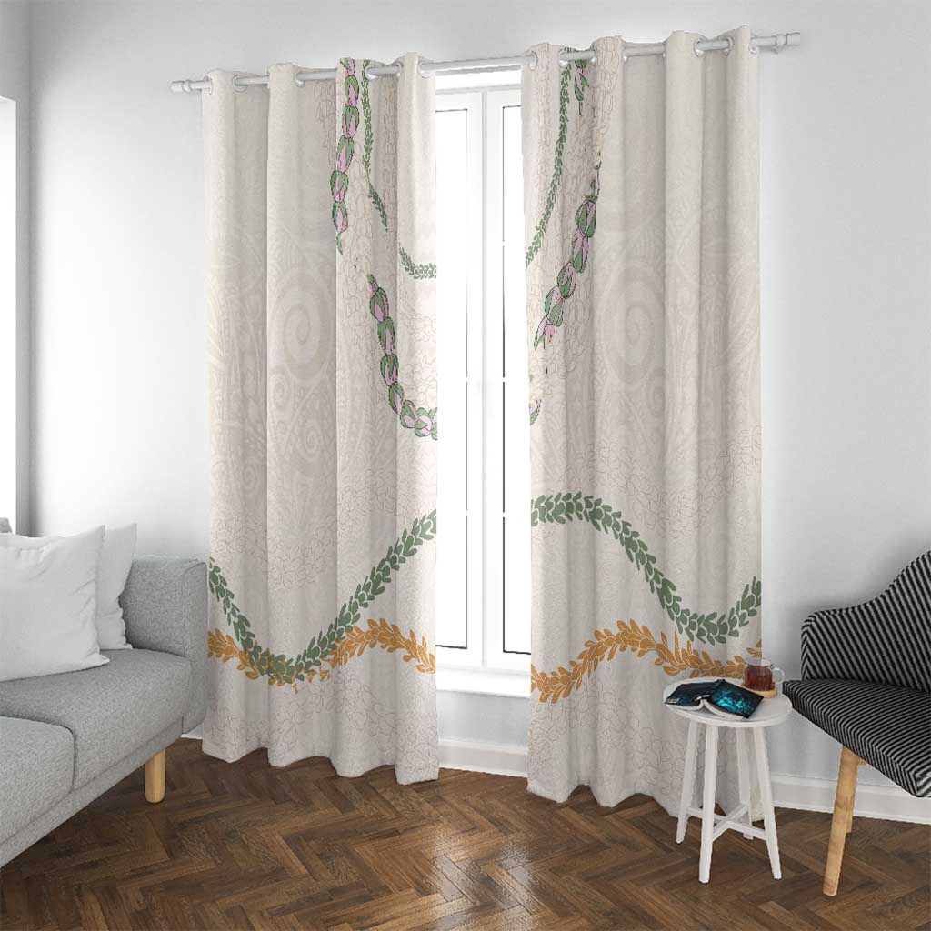 Aloha Lei Mikioi Window Curtain Beige Polynesian Tribal Tatau Pattern