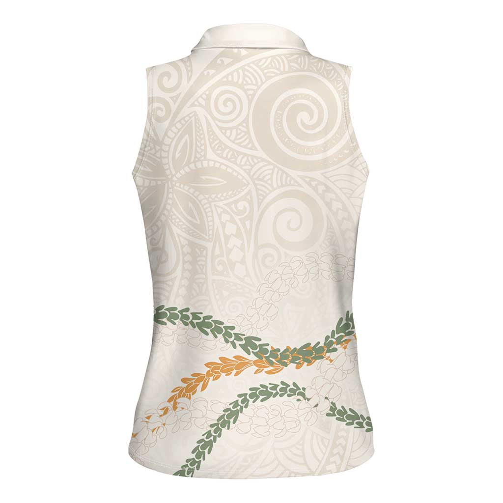 Aloha Lei Mikioi Women Sleeveless Polo Shirt Beige Polynesian Tribal Tatau Pattern LT9 - Polynesian Pride