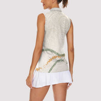Aloha Lei Mikioi Women Sleeveless Polo Shirt Beige Polynesian Tribal Tatau Pattern LT9 - Polynesian Pride