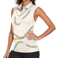 Aloha Lei Mikioi Women Sleeveless Polo Shirt Beige Polynesian Tribal Tatau Pattern LT9 - Polynesian Pride