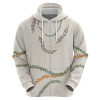 Aloha Lei Mikioi Zip Hoodie Beige Polynesian Tribal Tatau Pattern