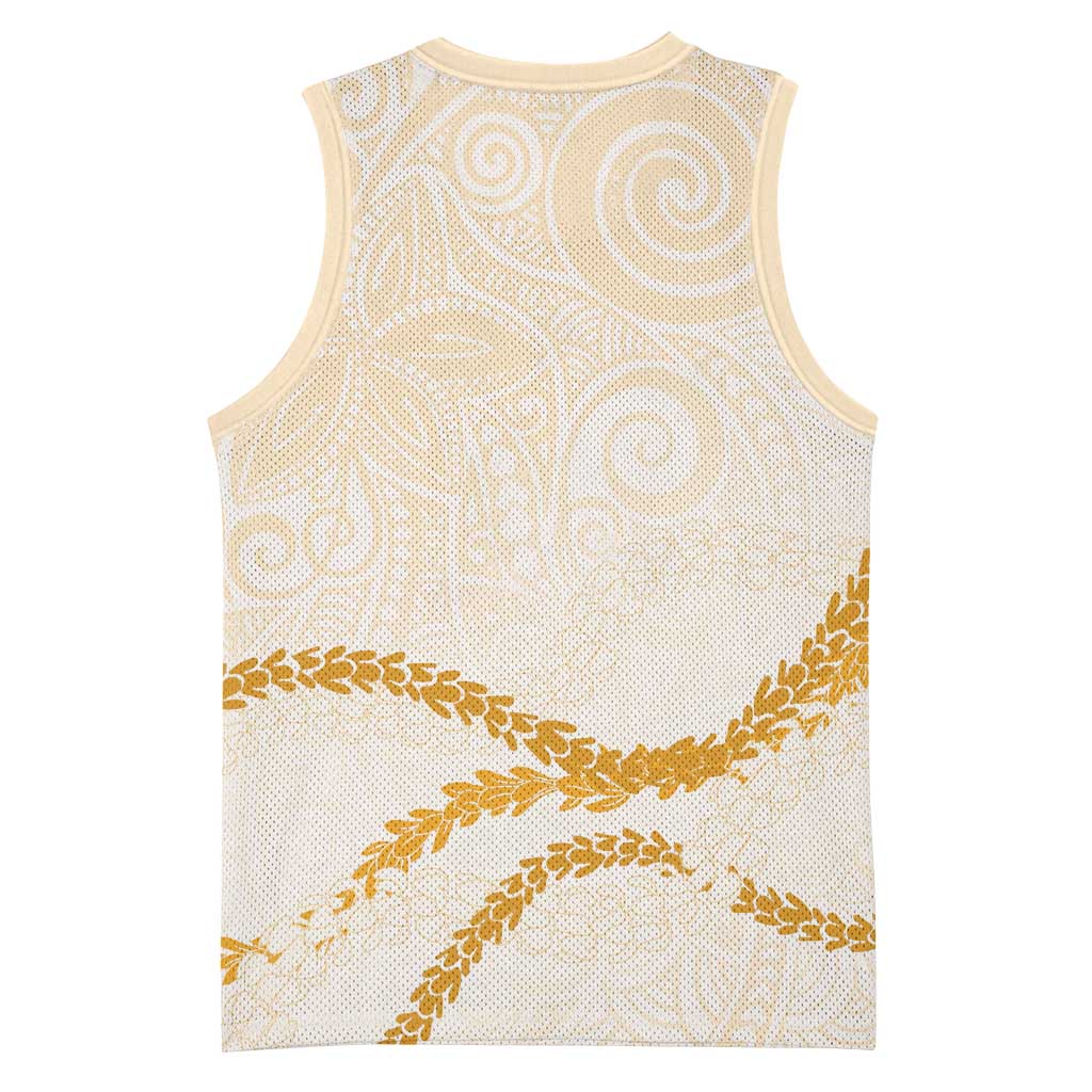 Aloha Lei Mikioi Basketball Jersey Gold Polynesian Tribal Tatau Pattern - Polynesian Pride