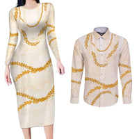 Aloha Lei Mikioi Couples Matching Long Sleeve Bodycon Dress and Long Sleeve Button Shirt Gold Polynesian Tribal Tatau Pattern LT9 Gold - Polynesian Pride