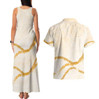 Aloha Lei Mikioi Couples Matching Tank Maxi Dress and Hawaiian Shirt Gold Polynesian Tribal Tatau Pattern LT9 - Polynesian Pride