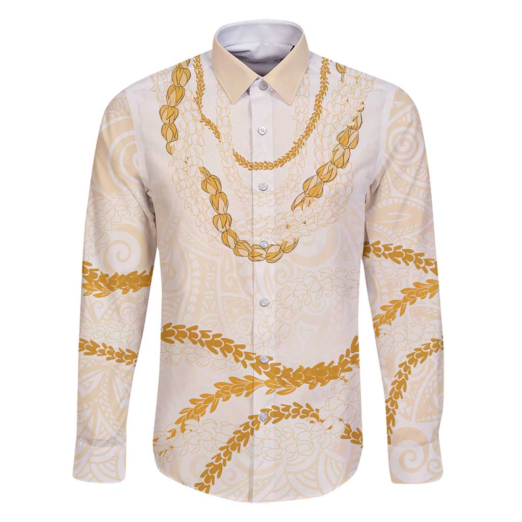 Aloha Lei Mikioi Family Matching Mermaid Dress and Hawaiian Shirt Gold Polynesian Tribal Tatau Pattern LT9 Dad's Shirt - Long Sleeve Gold - Polynesian Pride