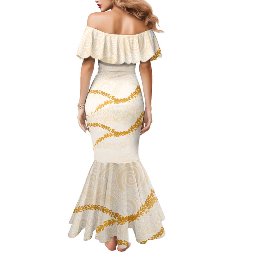 Aloha Lei Mikioi Family Matching Mermaid Dress and Hawaiian Shirt Gold Polynesian Tribal Tatau Pattern LT9 - Polynesian Pride