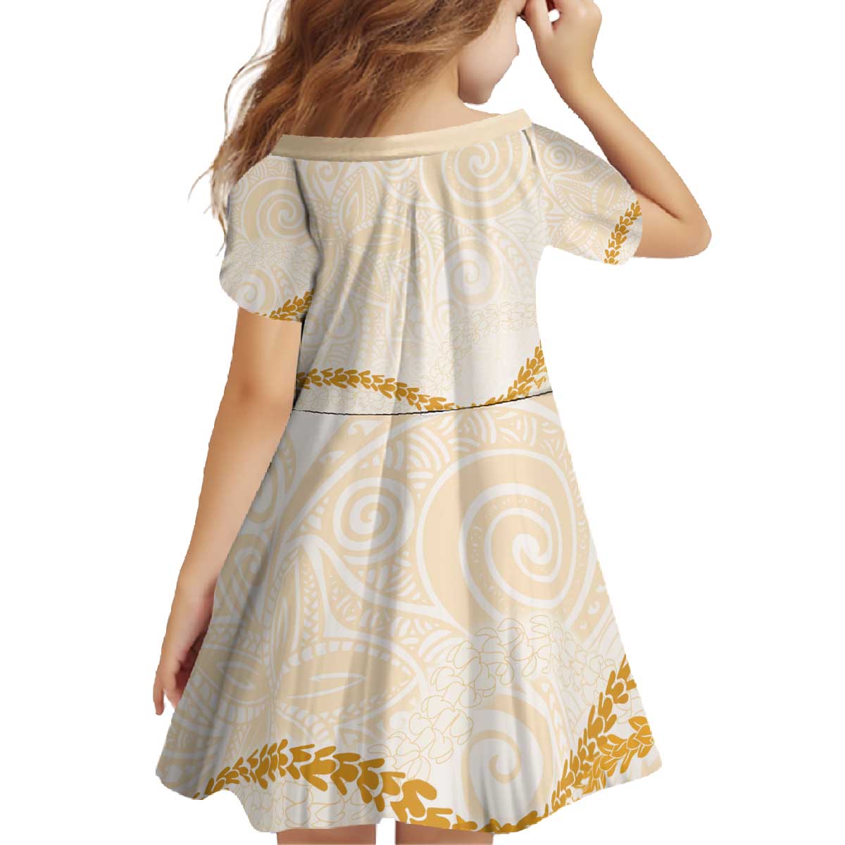 Aloha Lei Mikioi Family Matching Off The Shoulder Long Sleeve Dress and Hawaiian Shirt Gold Polynesian Tribal Tatau Pattern