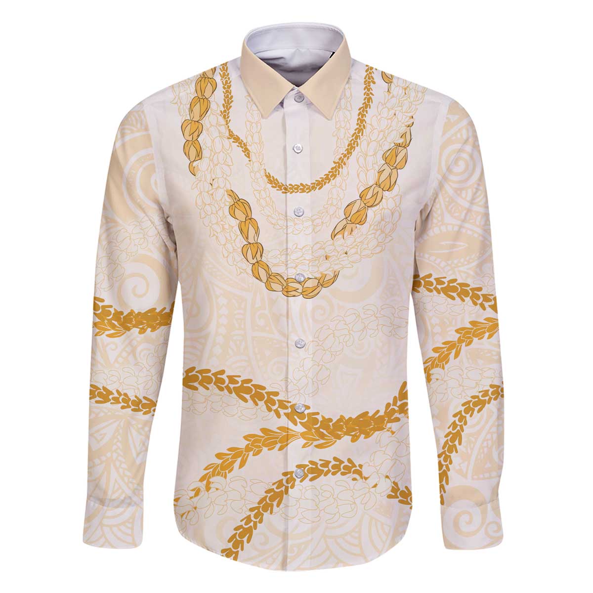 Aloha Lei Mikioi Family Matching Off The Shoulder Long Sleeve Dress and Hawaiian Shirt Gold Polynesian Tribal Tatau Pattern