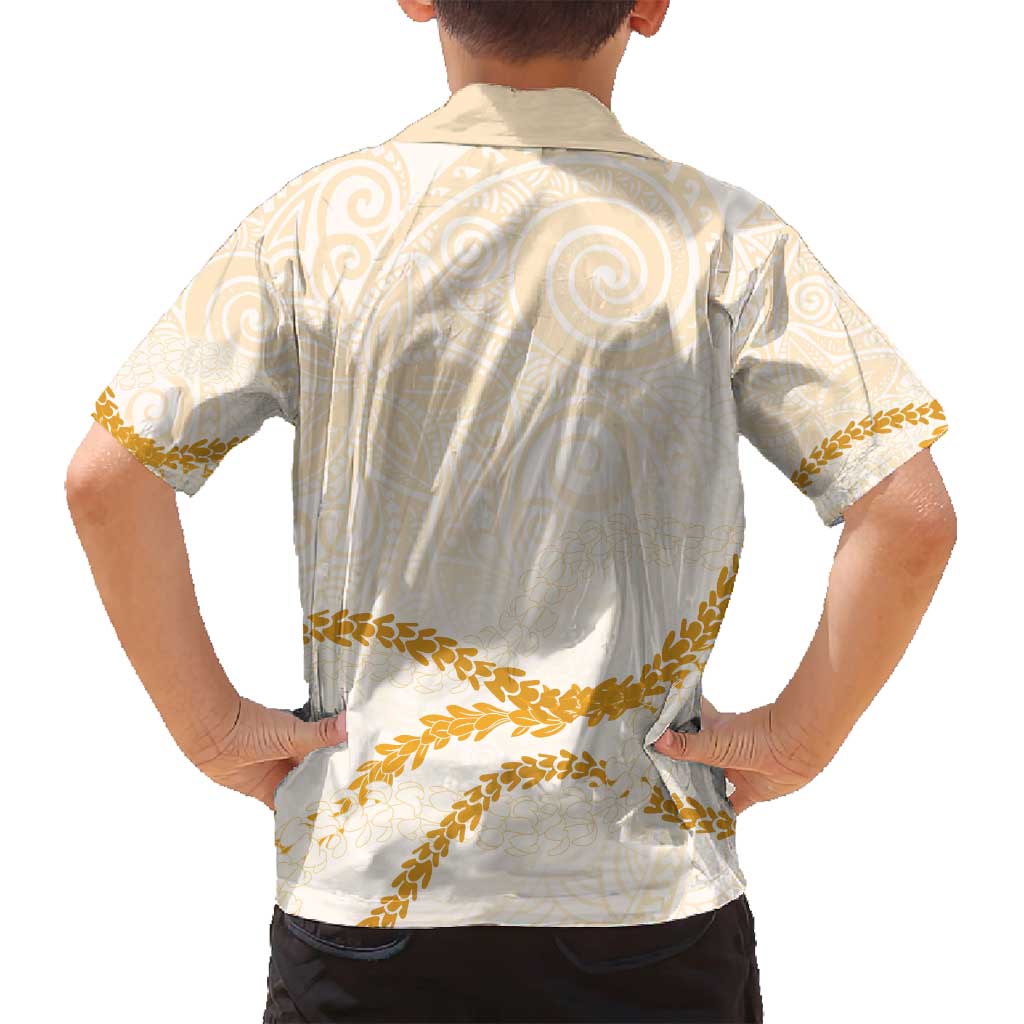 Aloha Lei Mikioi Family Matching Off Shoulder Short Dress and Hawaiian Shirt Gold Polynesian Tribal Tatau Pattern