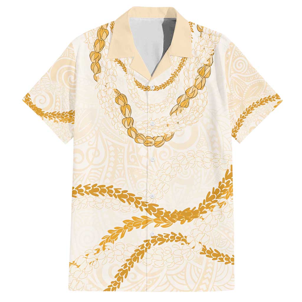Aloha Lei Mikioi Family Matching Off Shoulder Short Dress and Hawaiian Shirt Gold Polynesian Tribal Tatau Pattern
