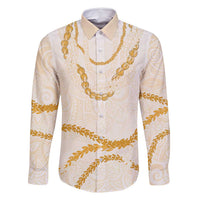 Aloha Lei Mikioi Family Matching Off Shoulder Short Dress and Hawaiian Shirt Gold Polynesian Tribal Tatau Pattern